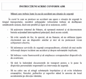 prima pagina instructiuni scrise ADR
