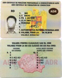 certificat de competenta profesionala ADR